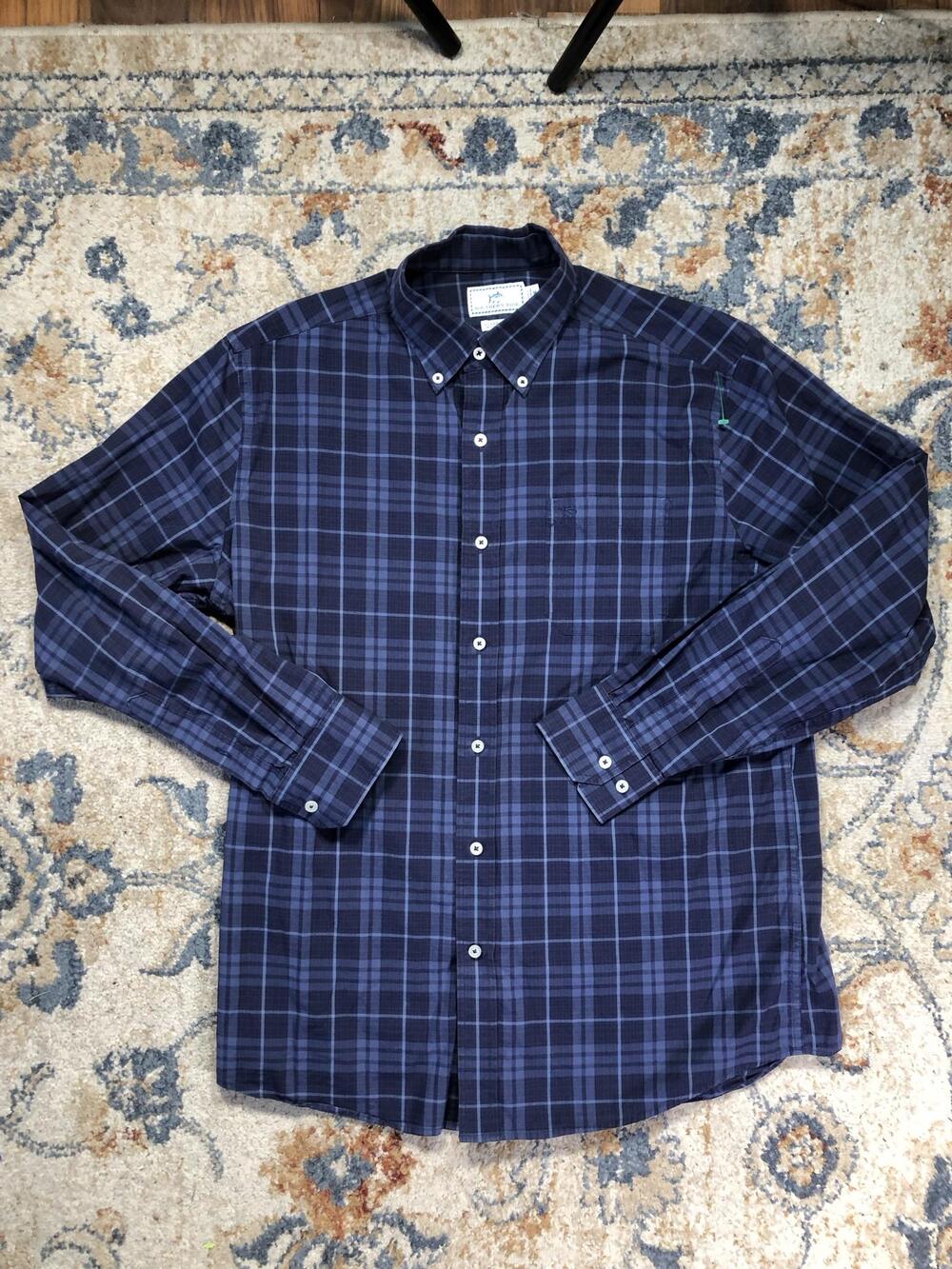 Southern Tide Shirt Mens M Blue Plaid Long Sleeve Button Down Stretch Casual